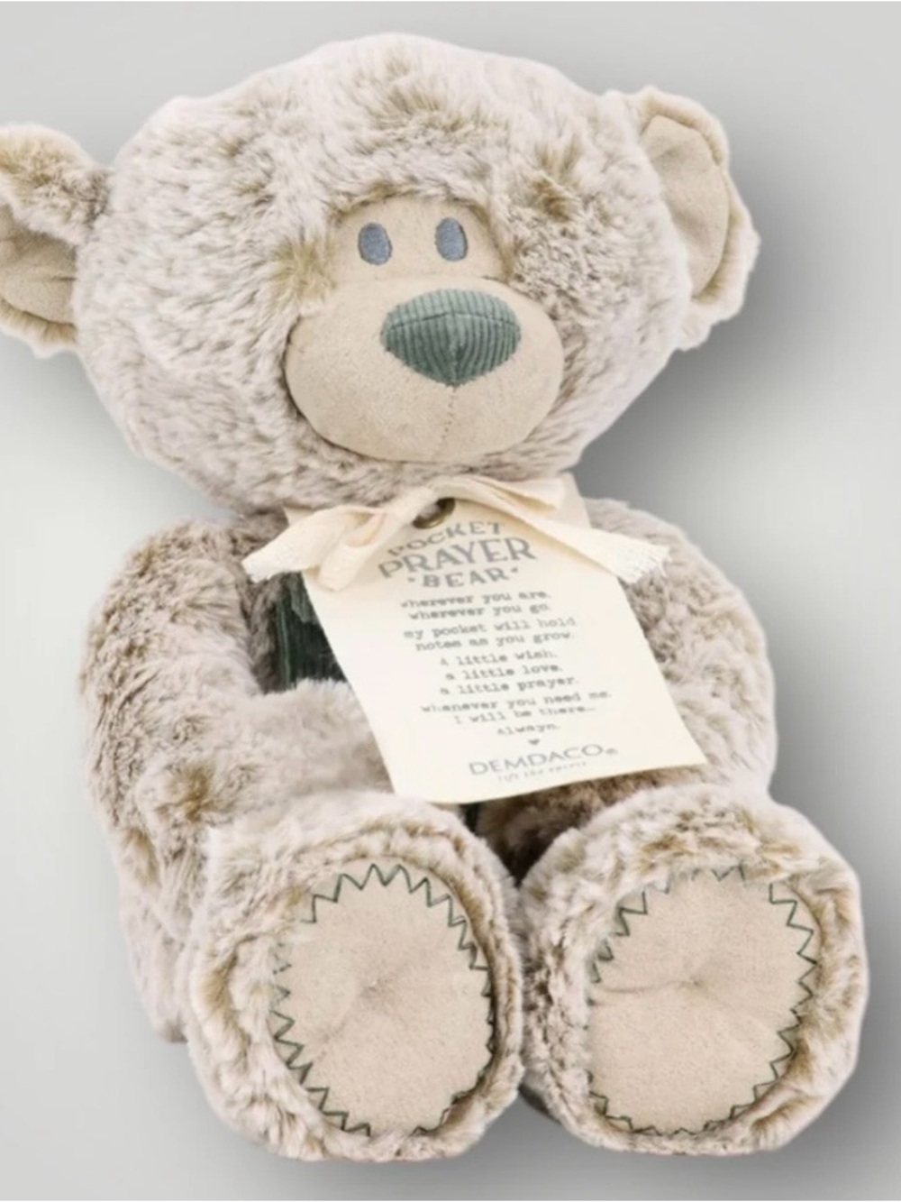 NWOT Demdaco Cream Plush Bear with Green Pocket